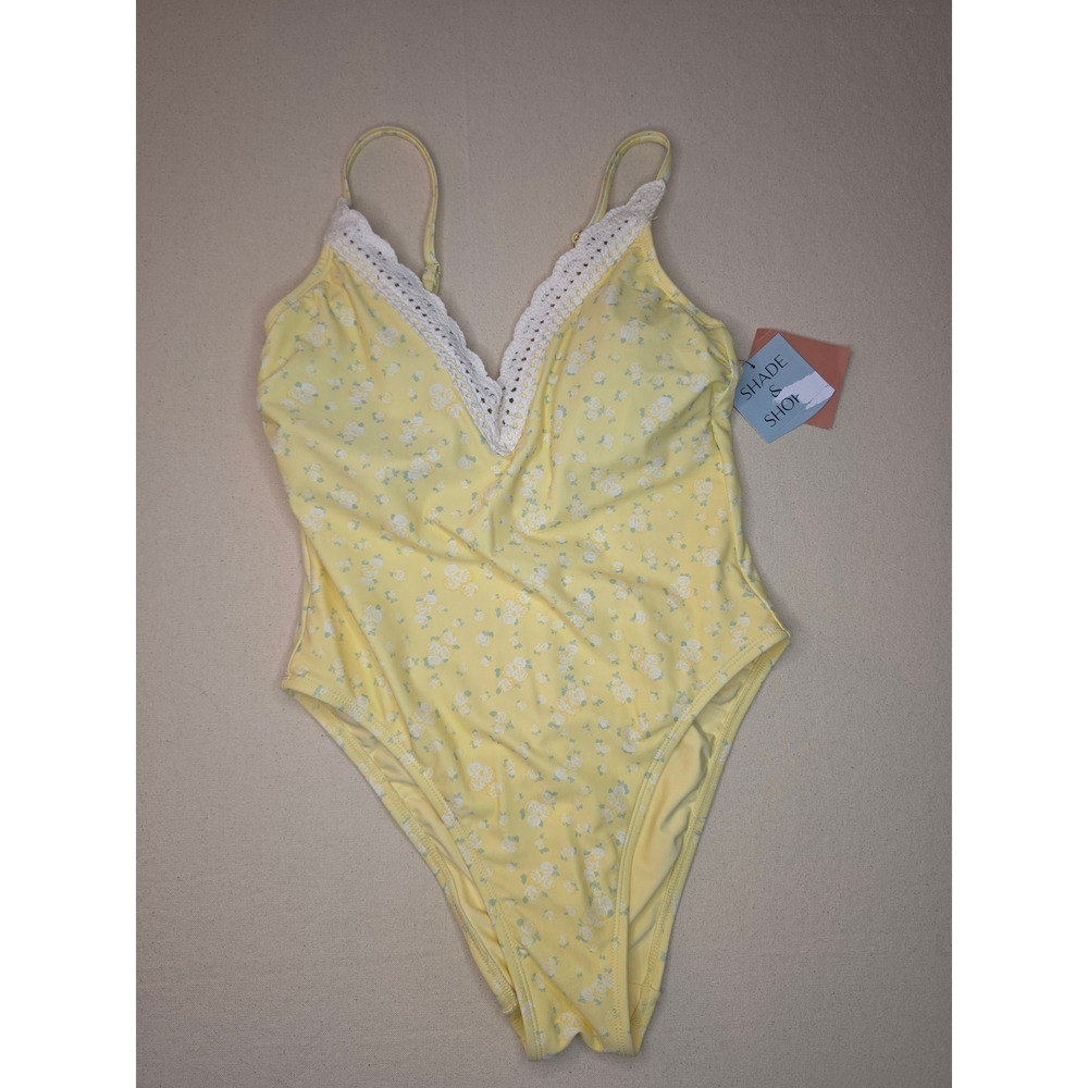 Shade & Shore Plunge One Piece Swimsuit Yellow XS NWT